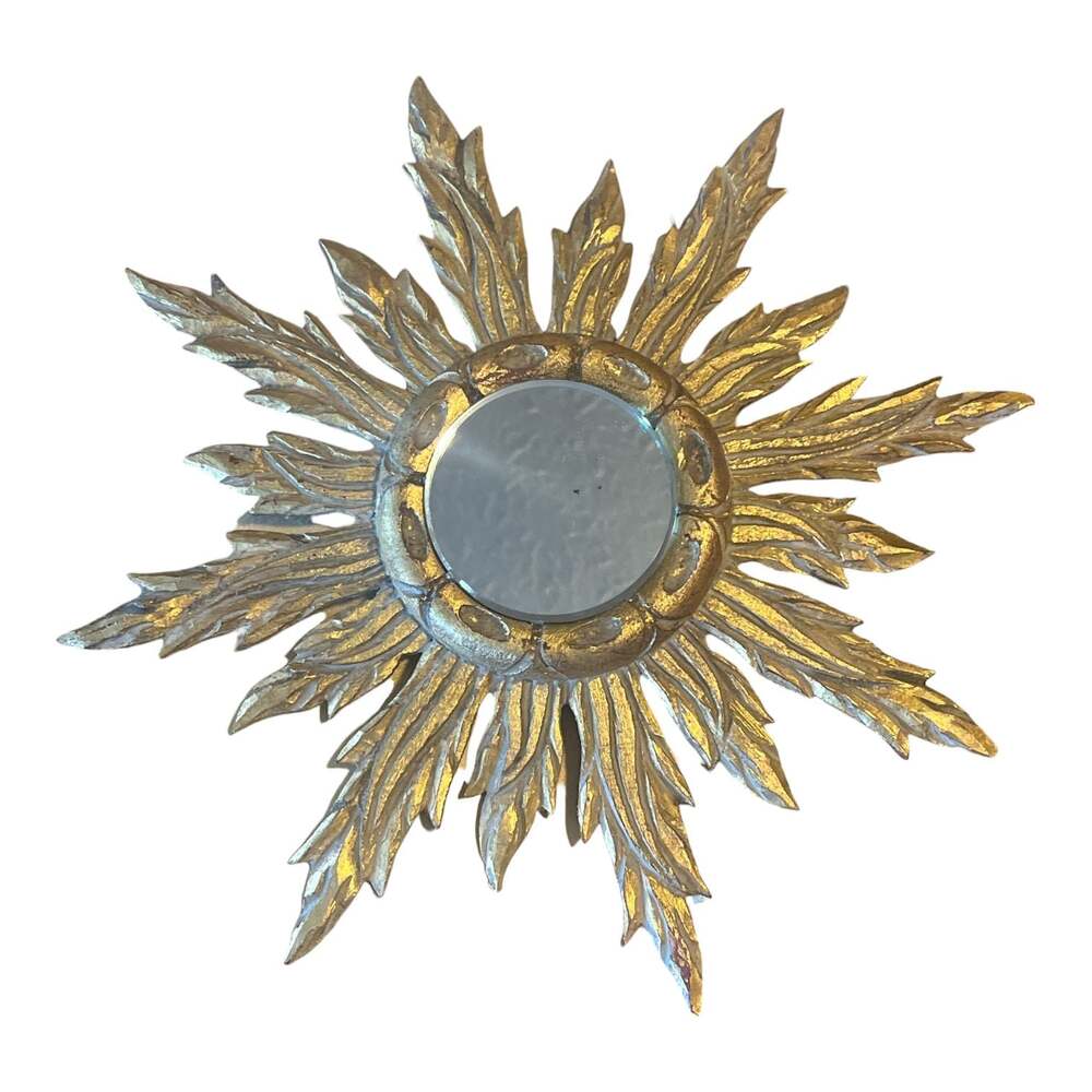 Vintage French Giltwood Sunburst Wall Mirror